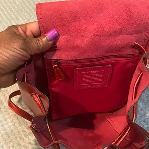 COACH RED METALLIC LEATHER DERBY MINI BACKPACK